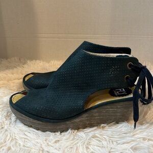 FLY LONDON YPUL Wedge peep toe sandals, size 37, converts to 6.5.